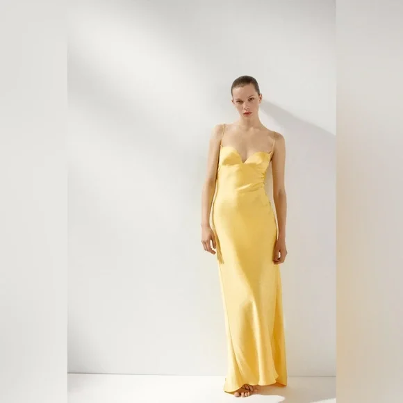 Zara golden Yellow Maxi satin corset bodycon formal Dress evening party  wedding